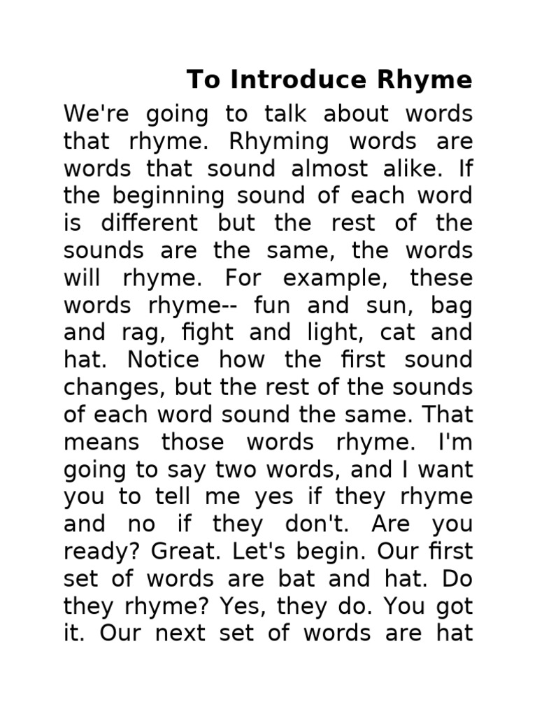 Understanding Rhyming Words | PDF