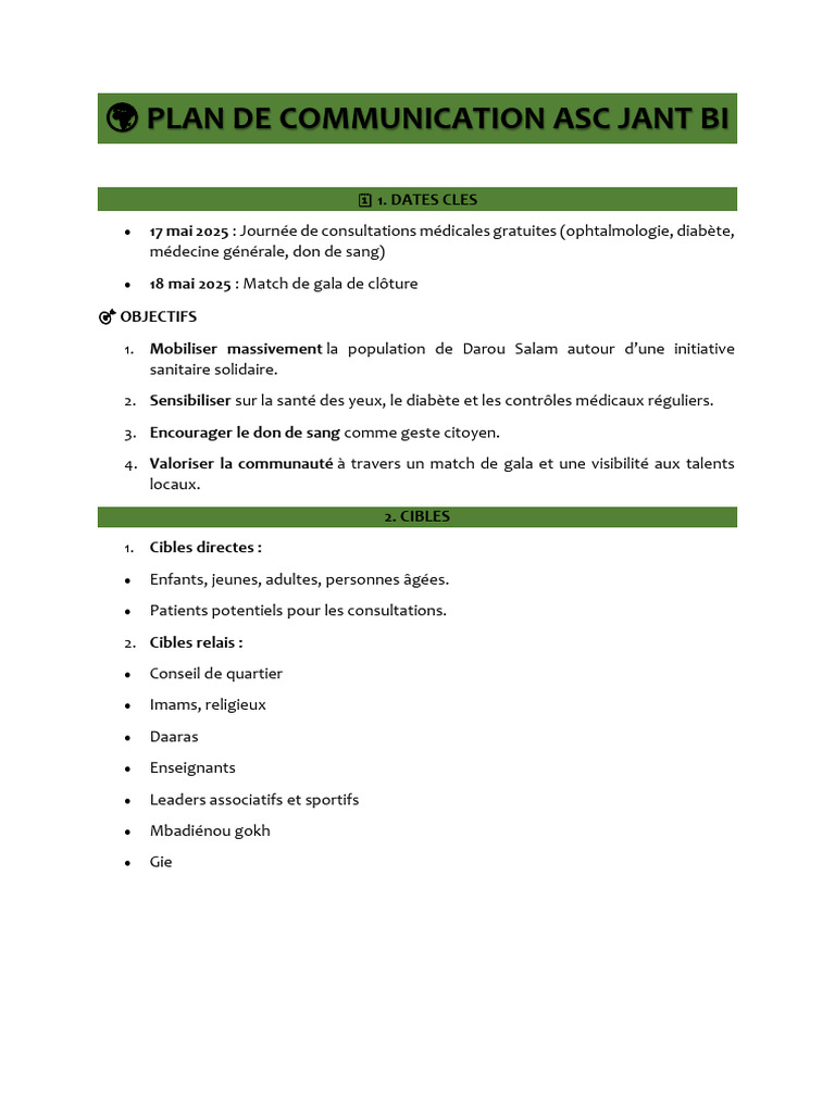 Plan de communication pour ASC Jant Bi | PDF | Publicité
