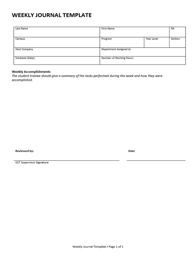 Weekly Journal Template for OJT | PDF