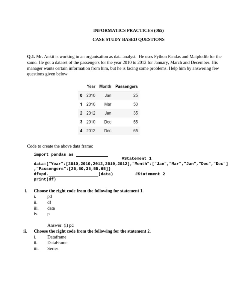 Informatics Practices Case Study Questions | PDF | Statistics ...