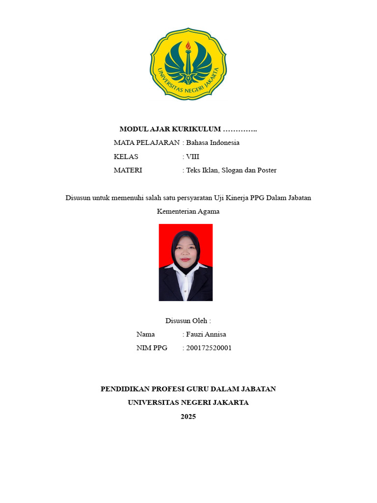 Kerangka Modul Ajar Atau RPP Ukin PPG Unj | PDF