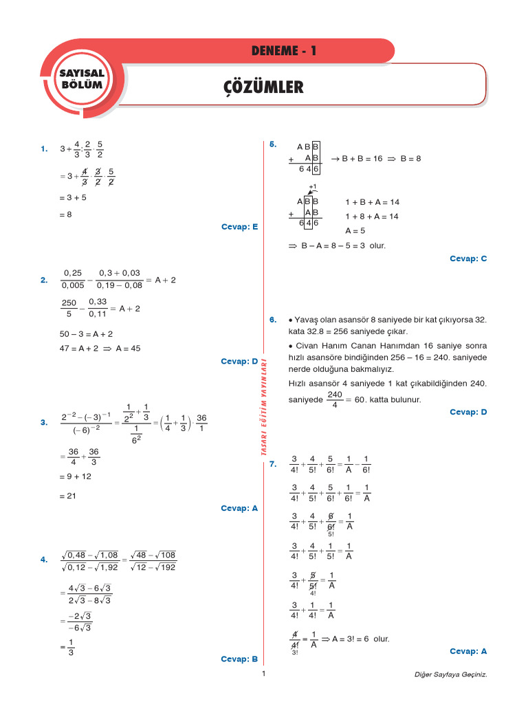 s0n Prova Deneme-1 Cozum | PDF