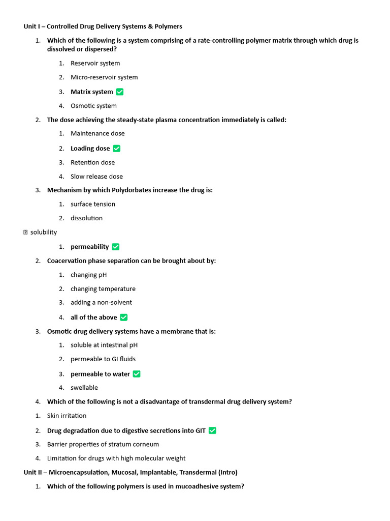 NDDS MCQs: Controlled Drug Delivery | PDF | Pharmaceutical Formulation ...