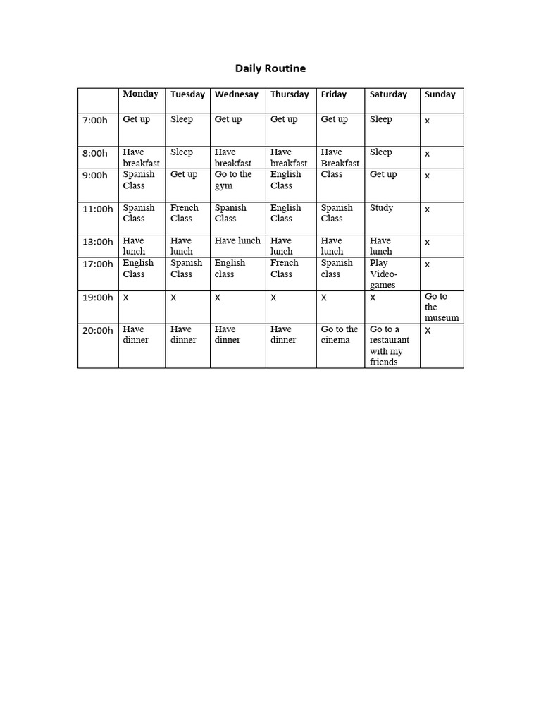 Weekly Daily Routine Schedule | PDF