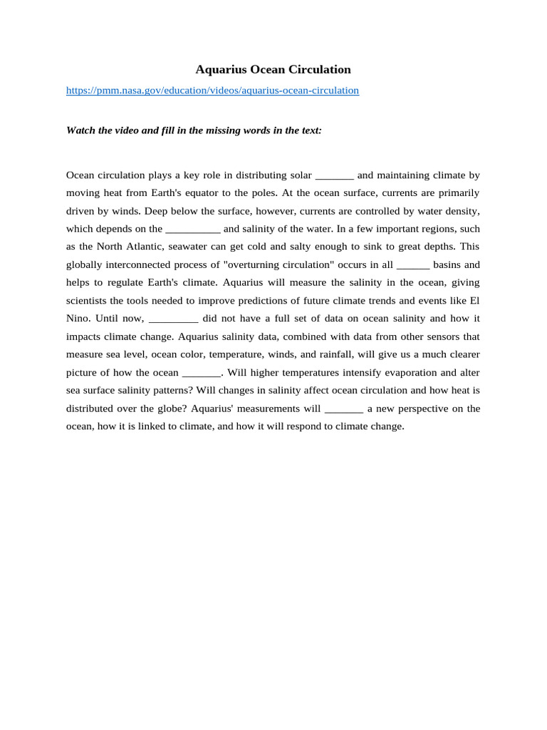 CLIMATE Aquarius Ocean Circulation Watch | PDF