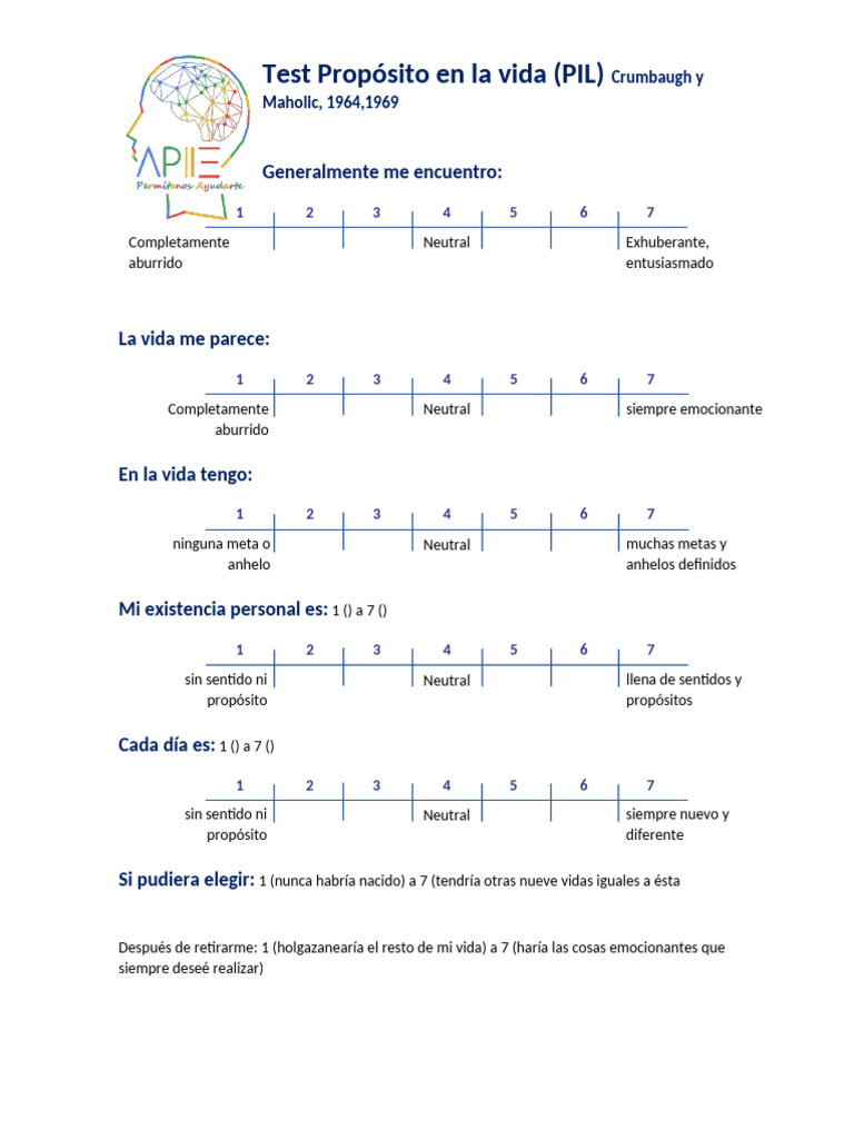 Test de Propósito en la Vida: Evaluación y Resultados | PDF | Sicología ...