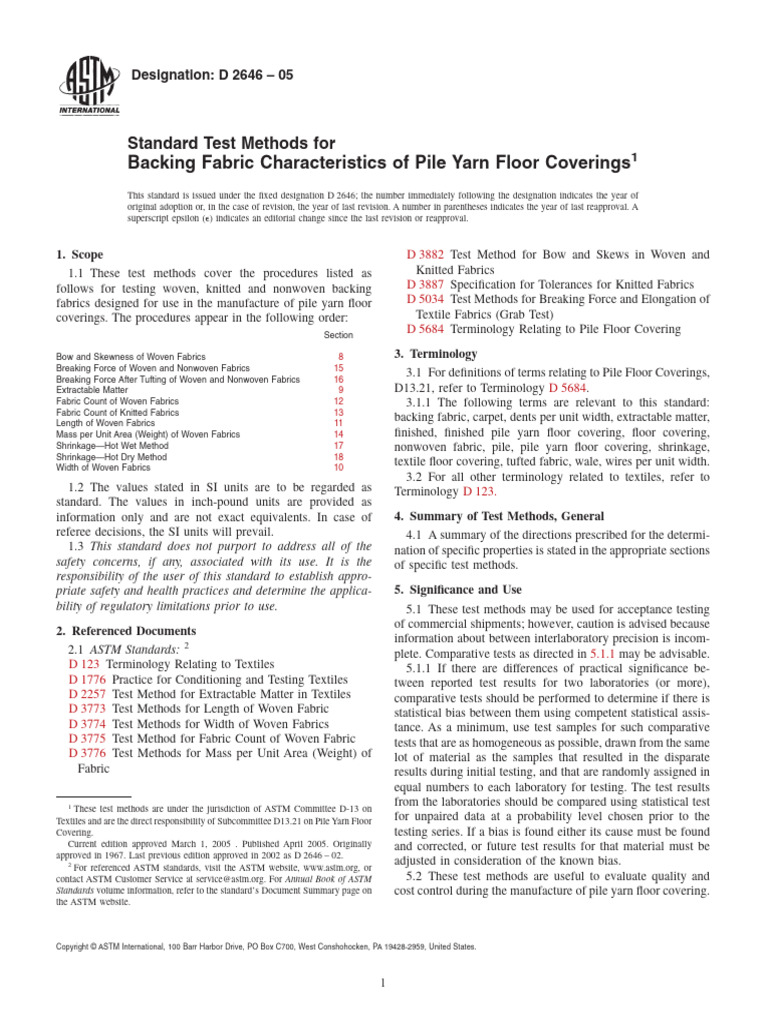 Test Methods for Pile Yarn Backing | PDF | Textiles | Knitting
