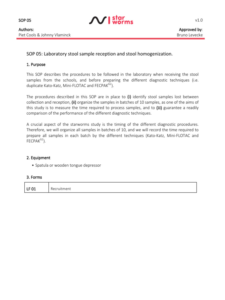 Stool Sample Reception SOP | PDF