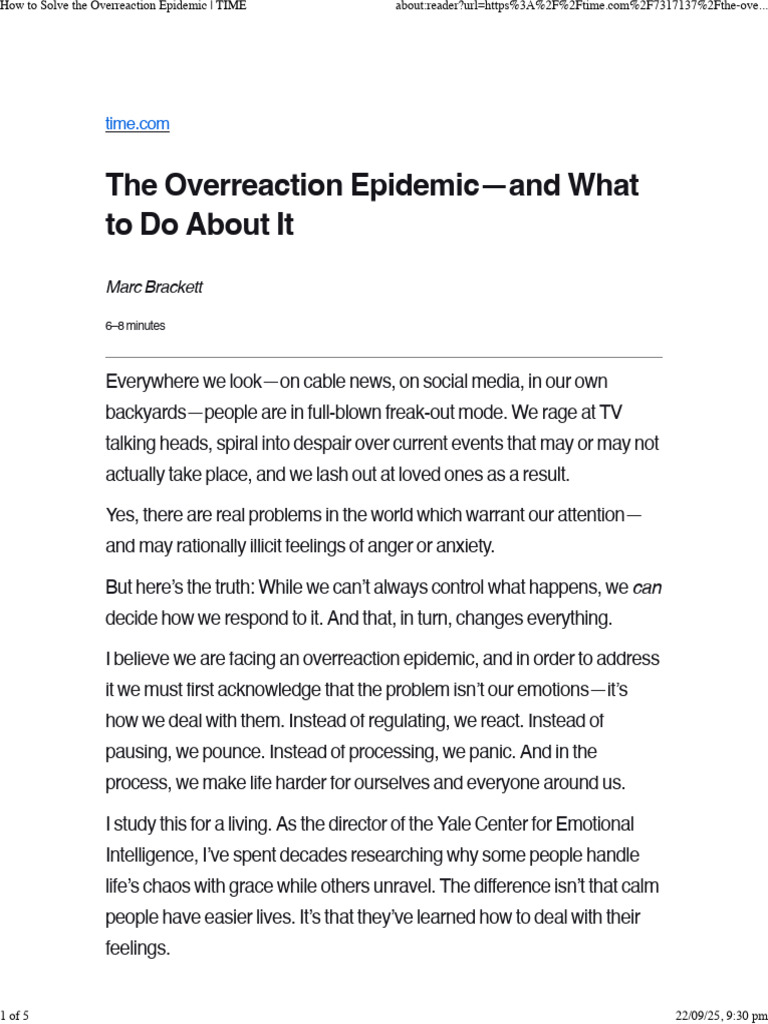 Addressing the Overreaction Epidemic | PDF | Emotions | Feeling