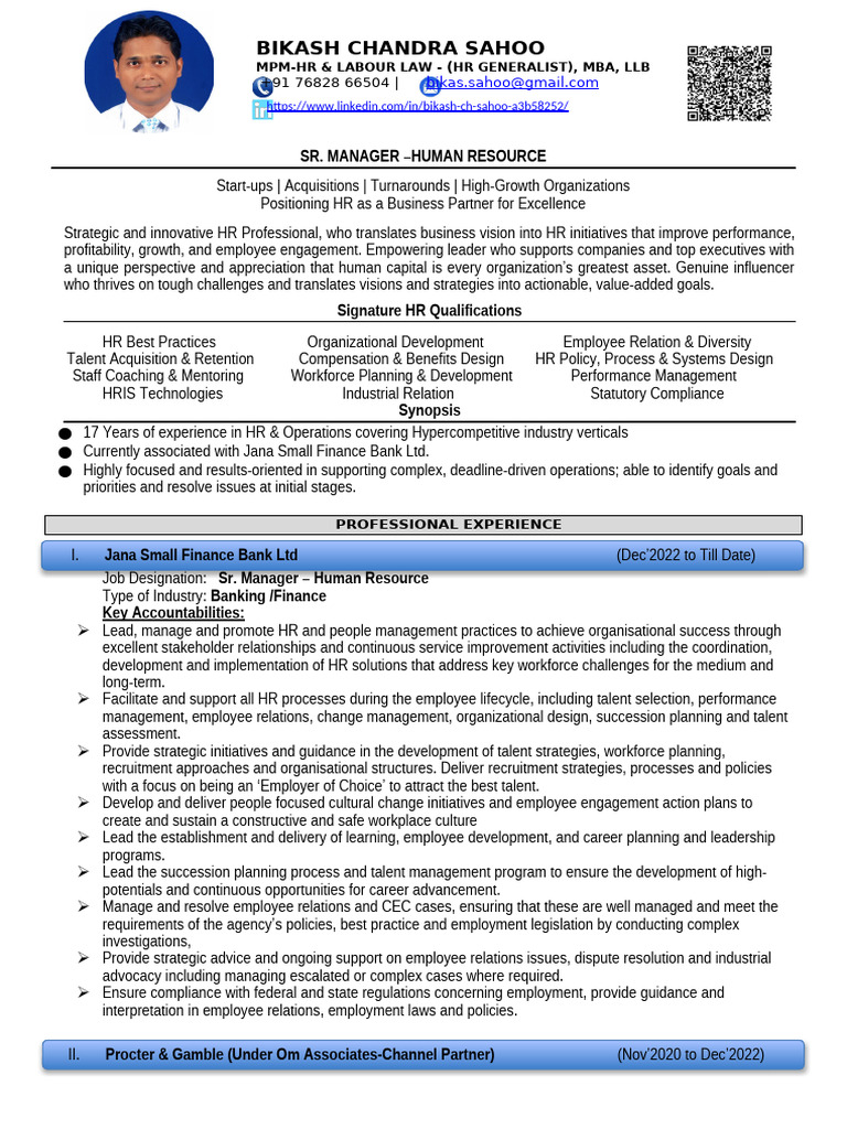 Senior HR Manager Profile Summary | PDF | Human Resource Management ...