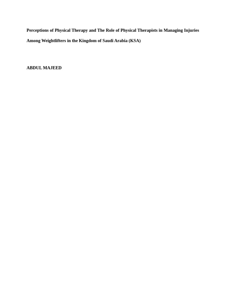 Perceptions of Physical Therapy and The Role of Physical Therapists in ...