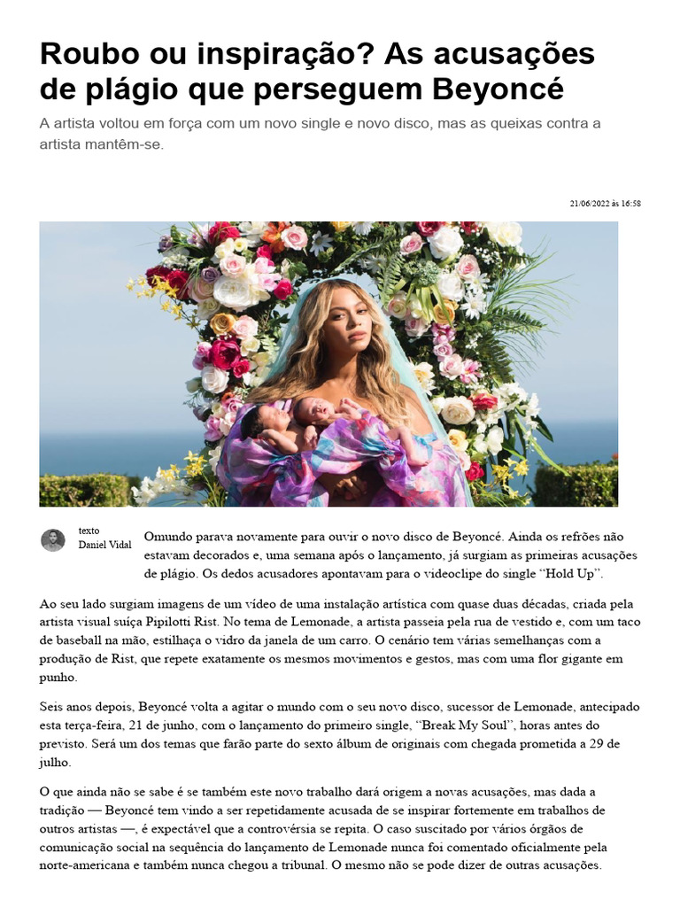 Acusações de Plágio Envolvendo Beyoncé | PDF | Beyoncé | Música gravada