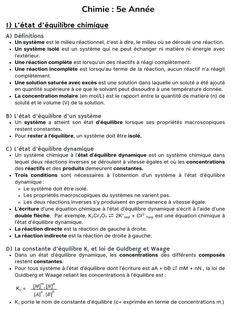 Équilibre chimique et loi de Guldberg | PDF | Équilibre chimique ...