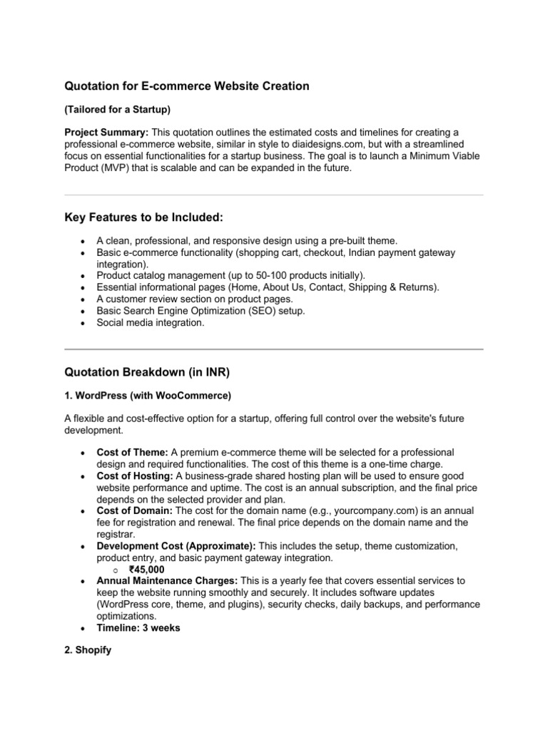 E-commerce Website Creation Quotation | PDF | Word Press | Computing