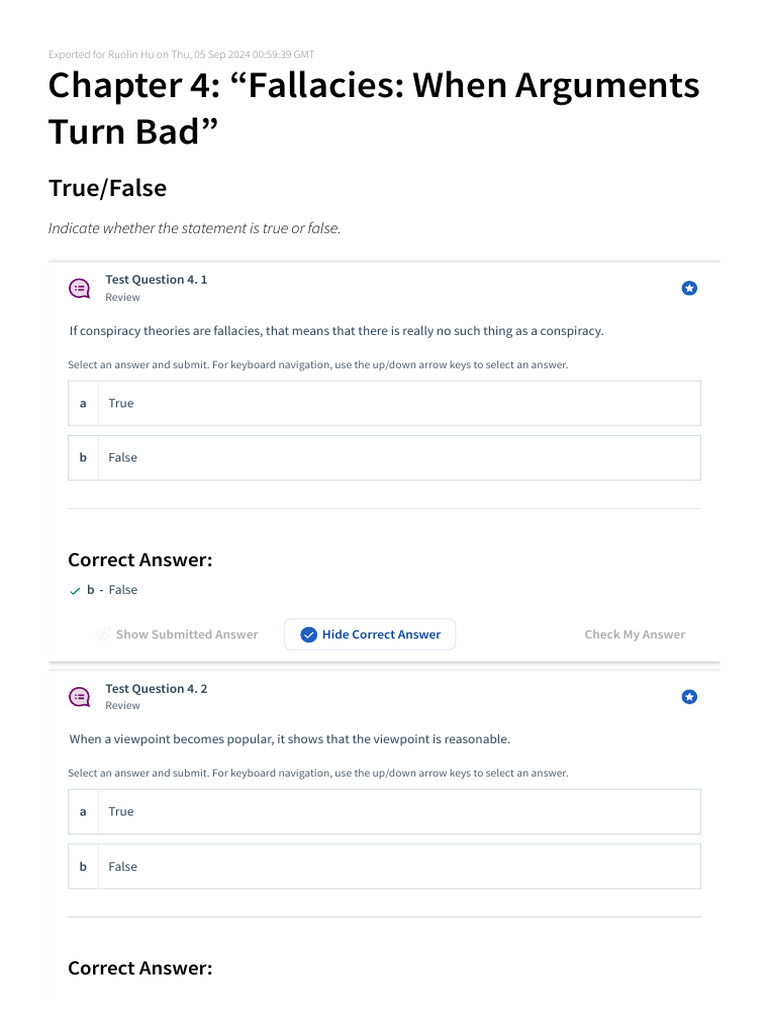 Chapter 4_ Test _ Top Hat | PDF | Fallacy | Question