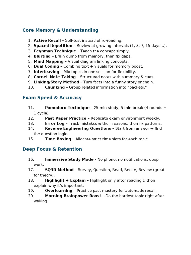Effective Study Techniques for Memory | PDF
