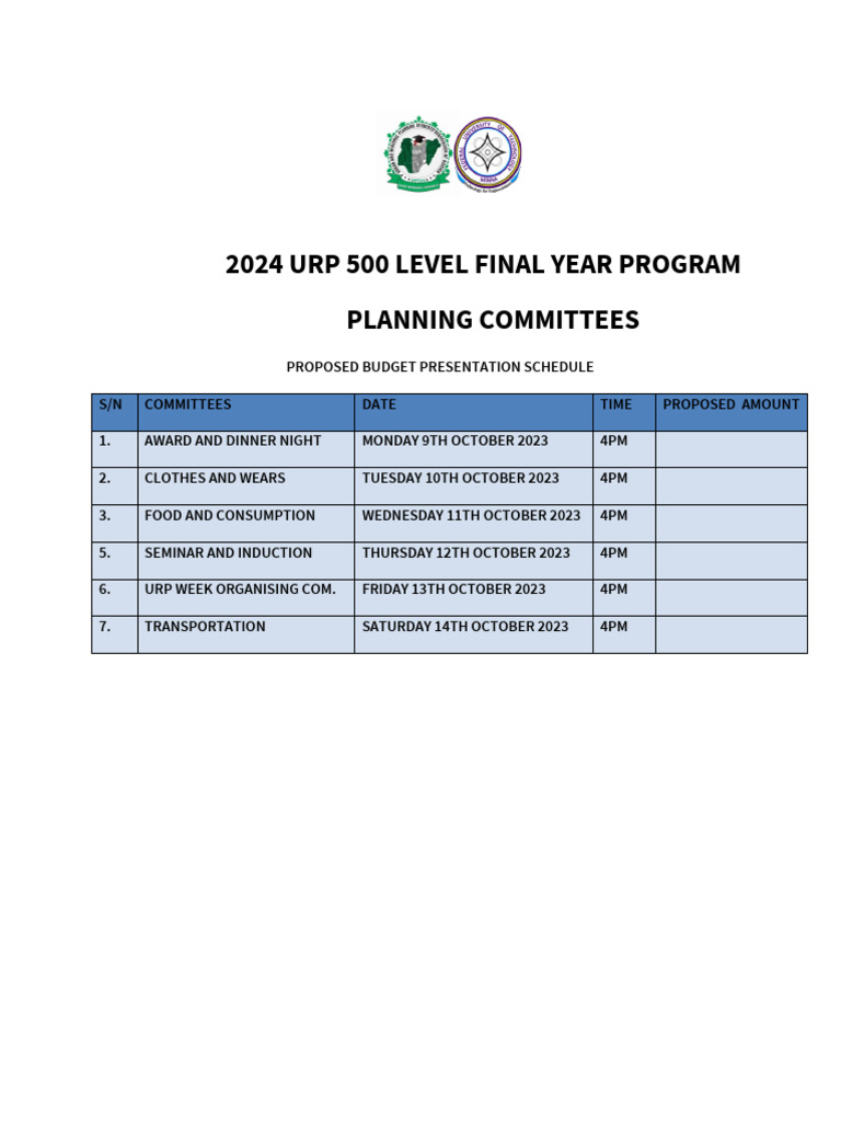 2024 URP Final Year Budget Schedule | PDF