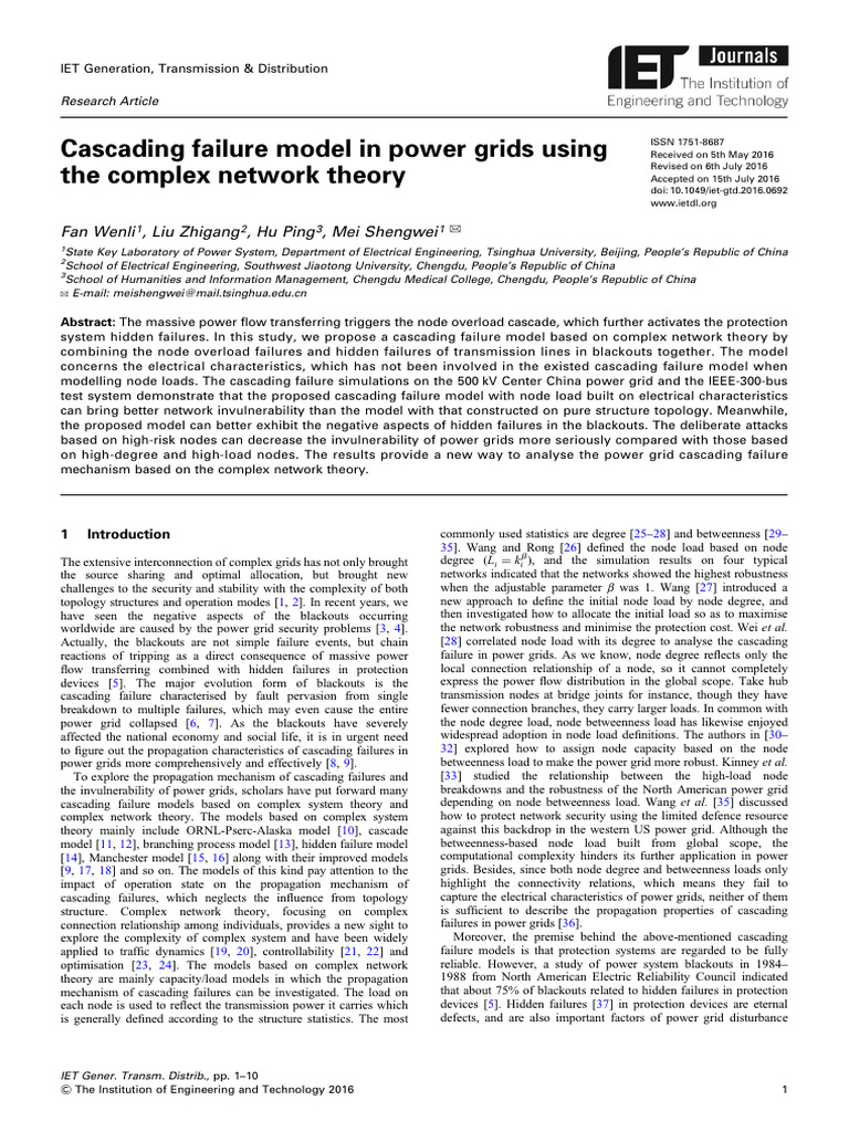 Cascading Failure Model in Power Grids | PDF | Electric Power ...