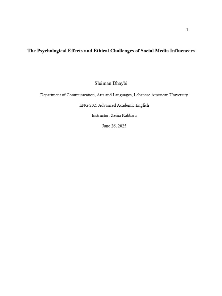 ENG 202 Literature Review June 26-2025 | PDF | Psychology | Social Media