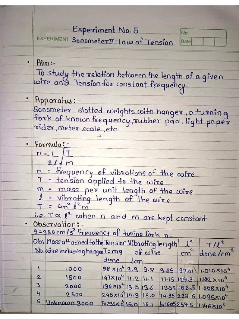 Experiment No.5 Sonometer 2 Law of Tension | PDF