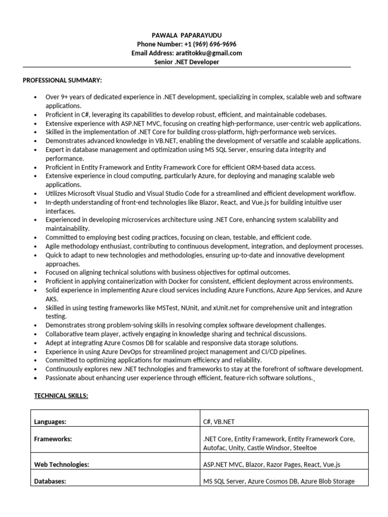 Senior .NET Developer Resume Overview | PDF | Microsoft Azure ...