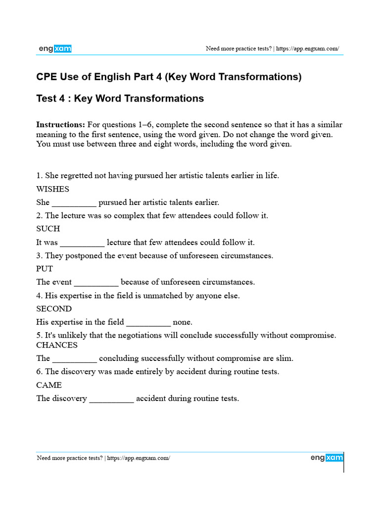 CPE Key Word Transformations Test 4 | PDF