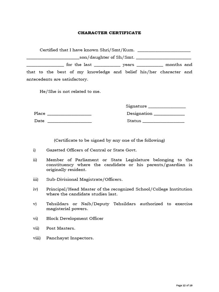 Character Certificate Template | PDF