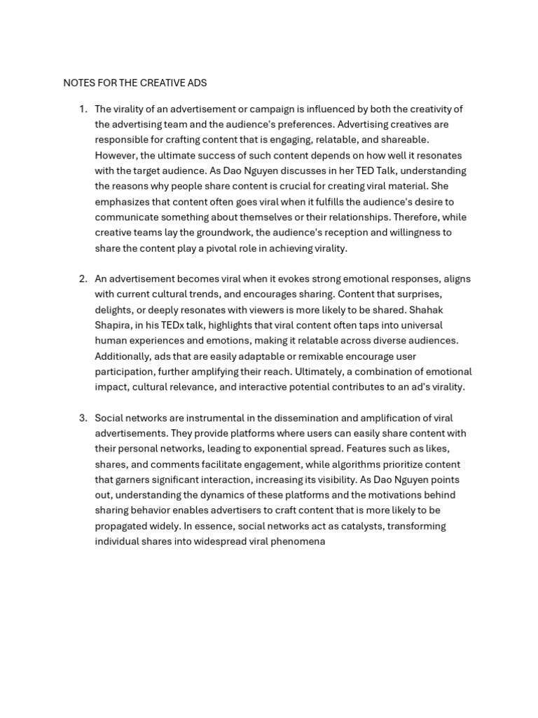 Notes For The Creative Ads | PDF