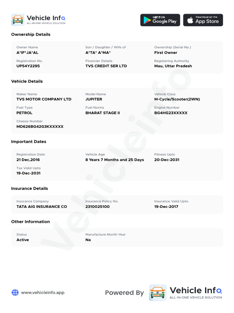 Vehicle Ownership and Details Report | PDF