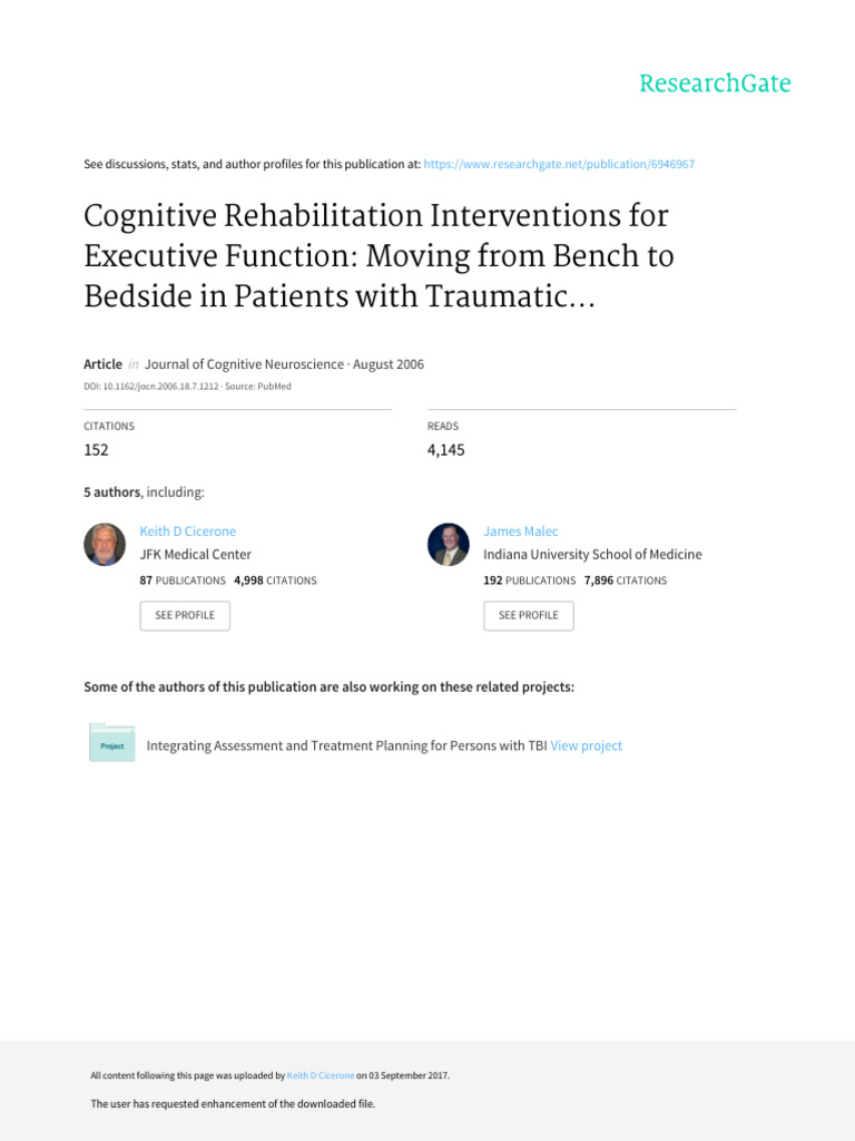 Cognitive Rehabilitation Interventions Executive Function | PDF ...