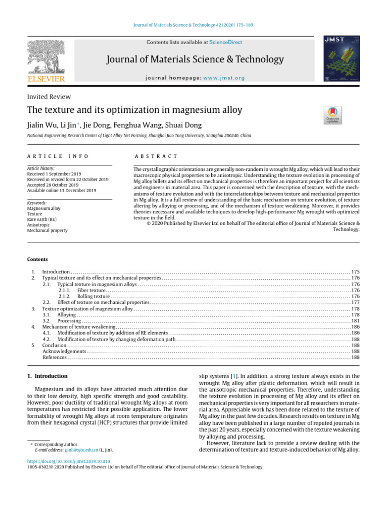 Optimizing Texture in Magnesium Alloys | PDF | Physical Sciences ...