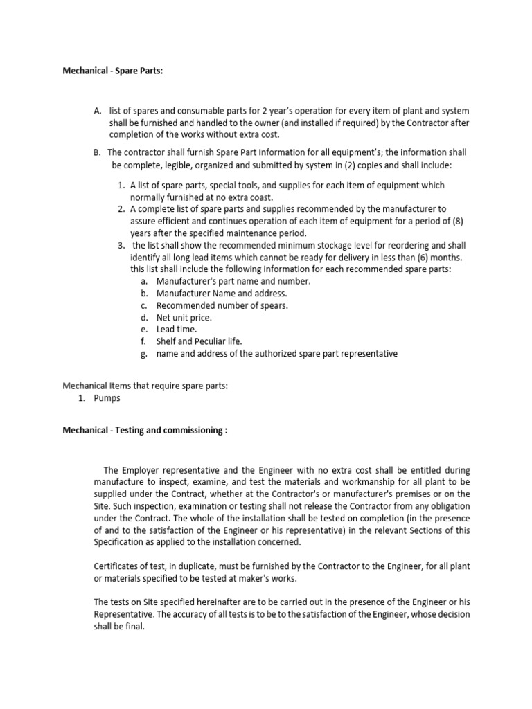 Mechanical Spare Parts and Maintenance Guide | PDF