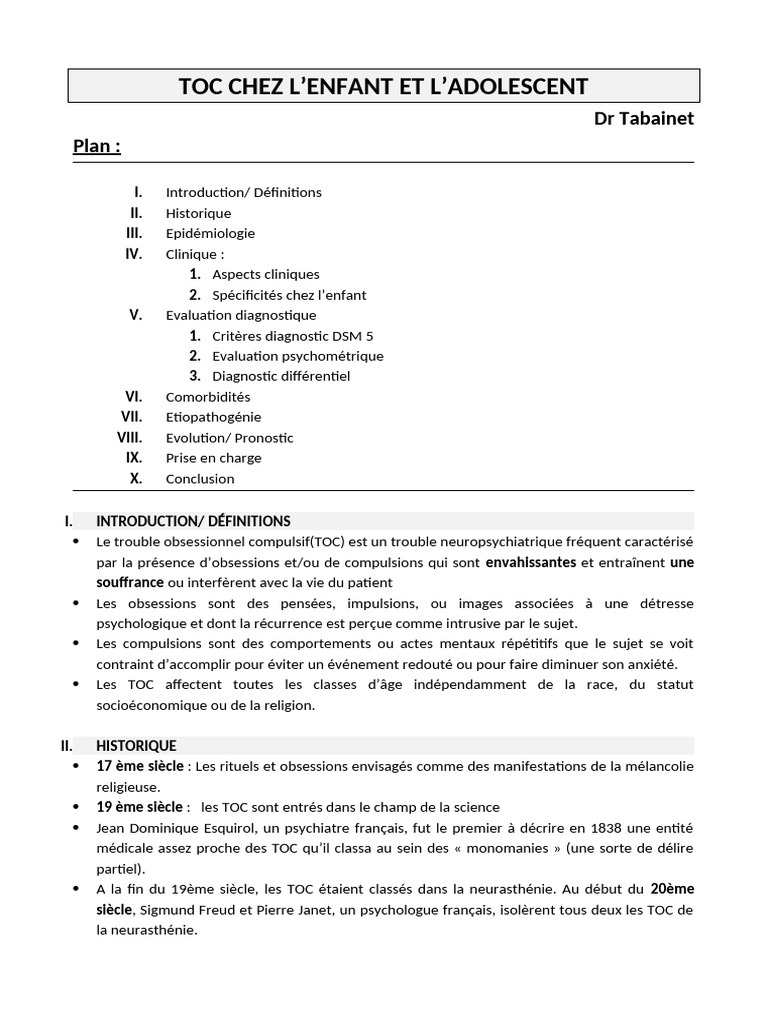 TOC chez l'Enfant et l'Adolescent | PDF | Trouble obsessionnel ...