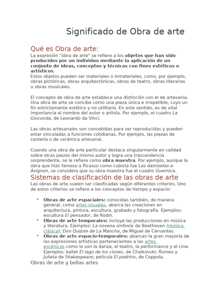Significado de Obra de Arte | PDF | Obras de arte | Pinturas