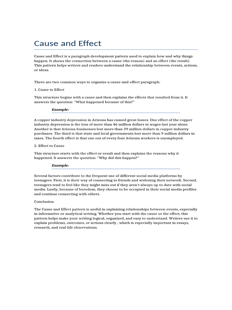 Understanding Cause and Effect Writing | PDF