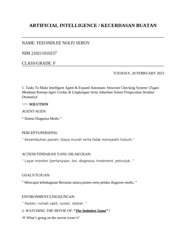 Artificial Intelligence - Tasks Meet 02 | PDF