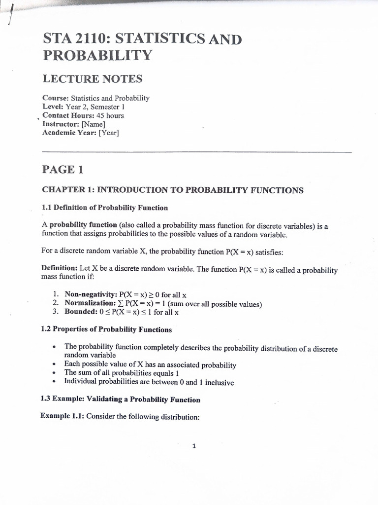 Sta 2110 Lectures Notes | PDF