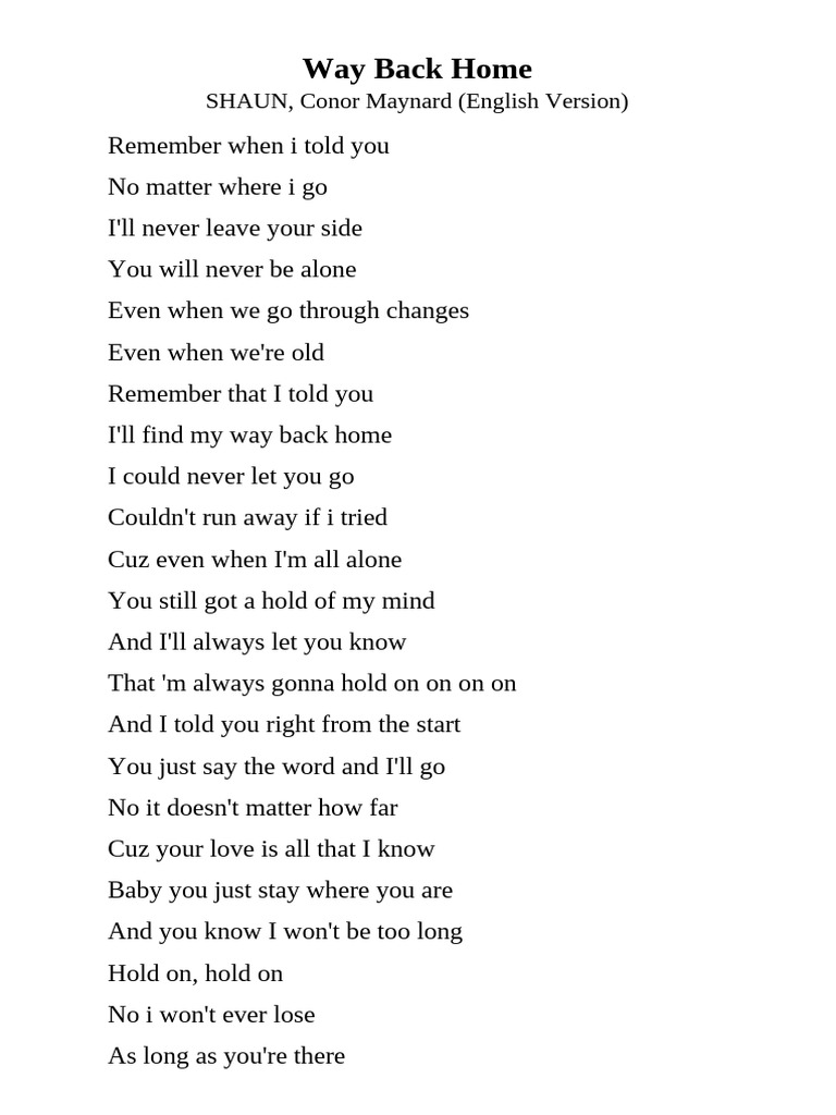 Lyric Way Back Home | PDF
