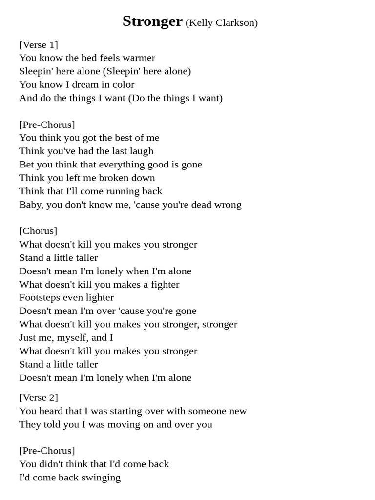 Kelly Clarkson's "Stronger" Lyrics Analysis | PDF
