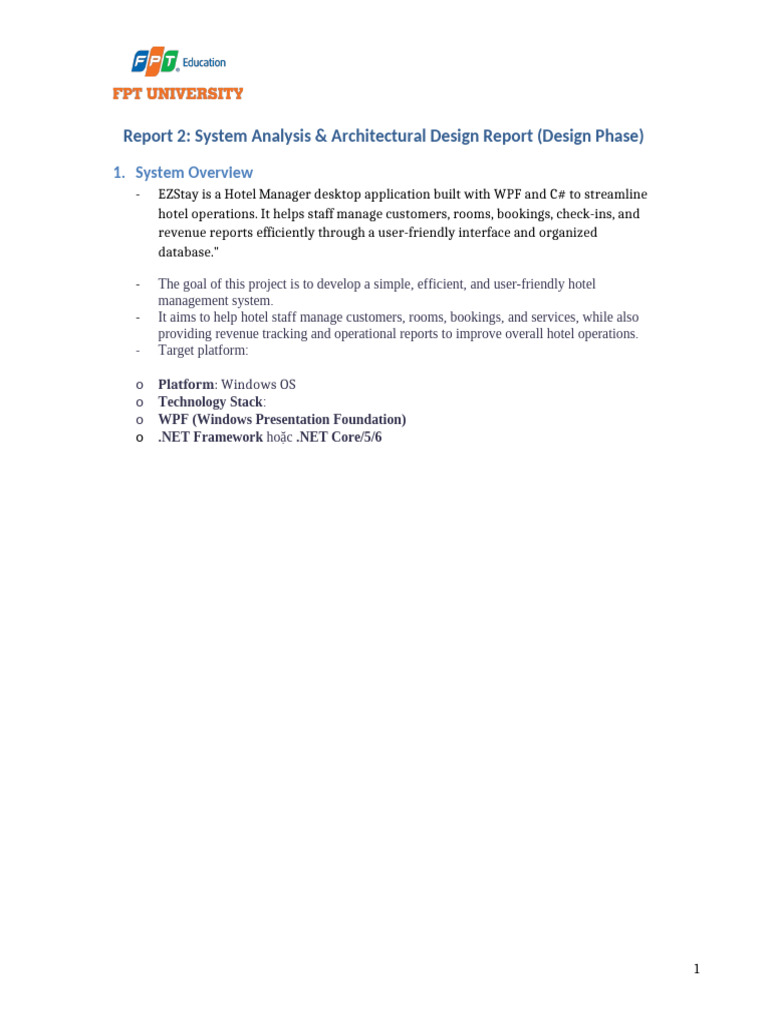 EZStay Hotel Management System Design Report | PDF | Windows ...