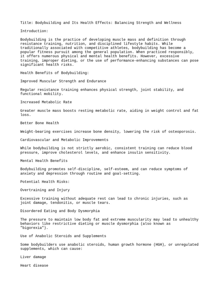 Bodybuilding: Health Benefits & Risks | PDF | Strength Training ...