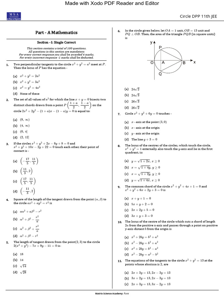Mathematics Questions on Circles | PDF | Circle | Area