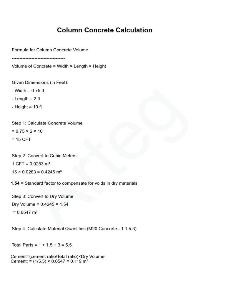 Column Concrete Volume and Materials | PDF