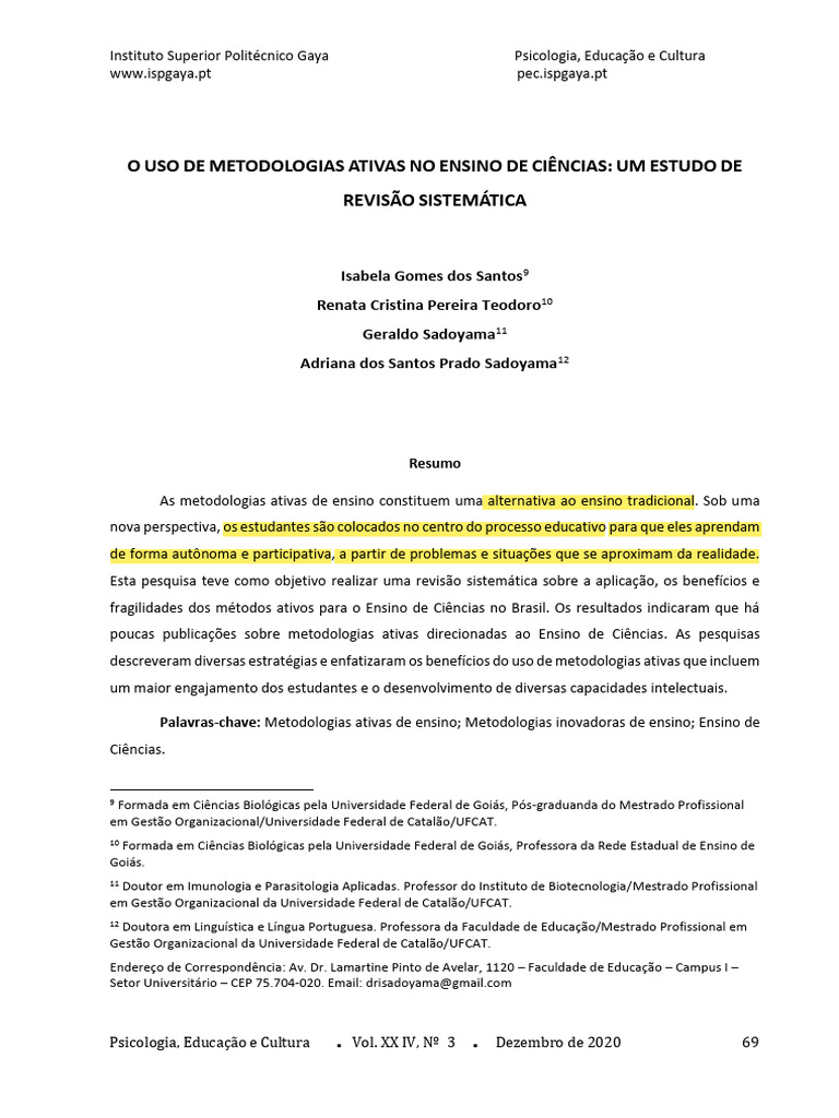 Metodologias Ativas no Ensino de Ciências | PDF | Pedagogia | Aprendizado