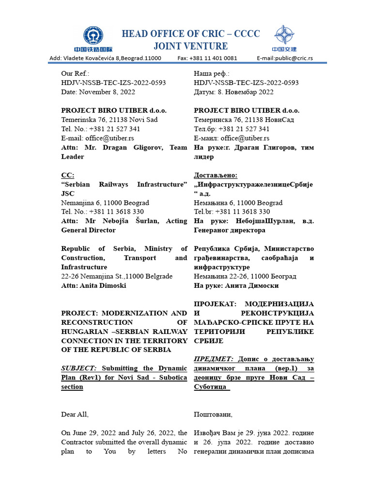 HDJV NSSB TEC IZS 2022 0593 Submitting The Dynamic Plan (Rev1) For Novi ...