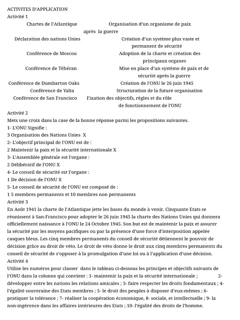 Histoire et objectifs de l'ONU | PDF | Nations unies | Relations ...