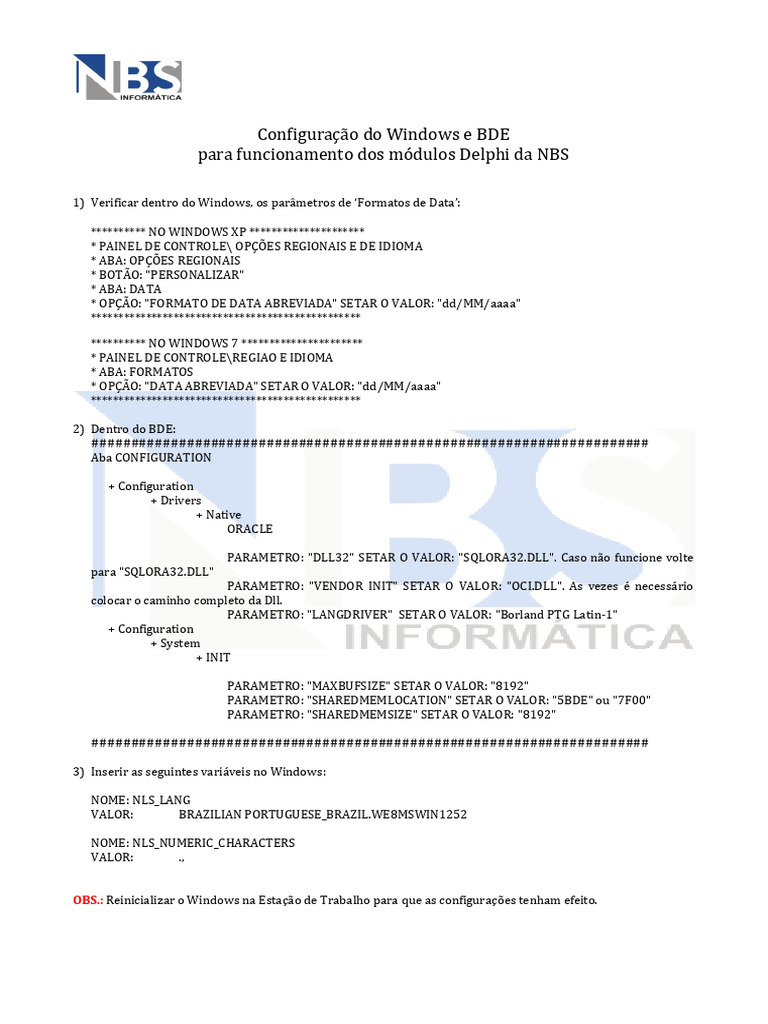 Configuração Oracle/Delphi no Windows | PDF | Microsoft Windows ...