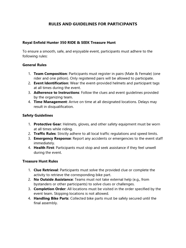 Treasure Hunt Participation Rules | PDF | Safety