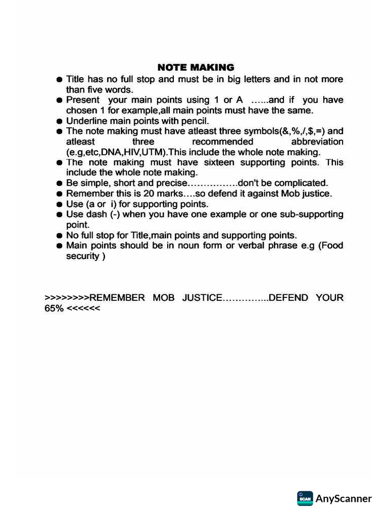 Kugwetsa Note Making 1 | PDF