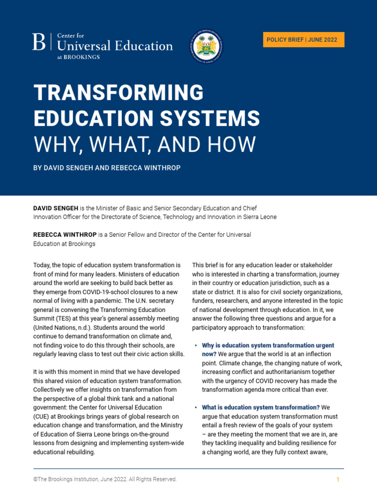 Transforming Education Systems Now | PDF | System | Pedagogy